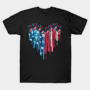 Physical Therapist American Flag Melting Heart 4th Of July T-Shirt